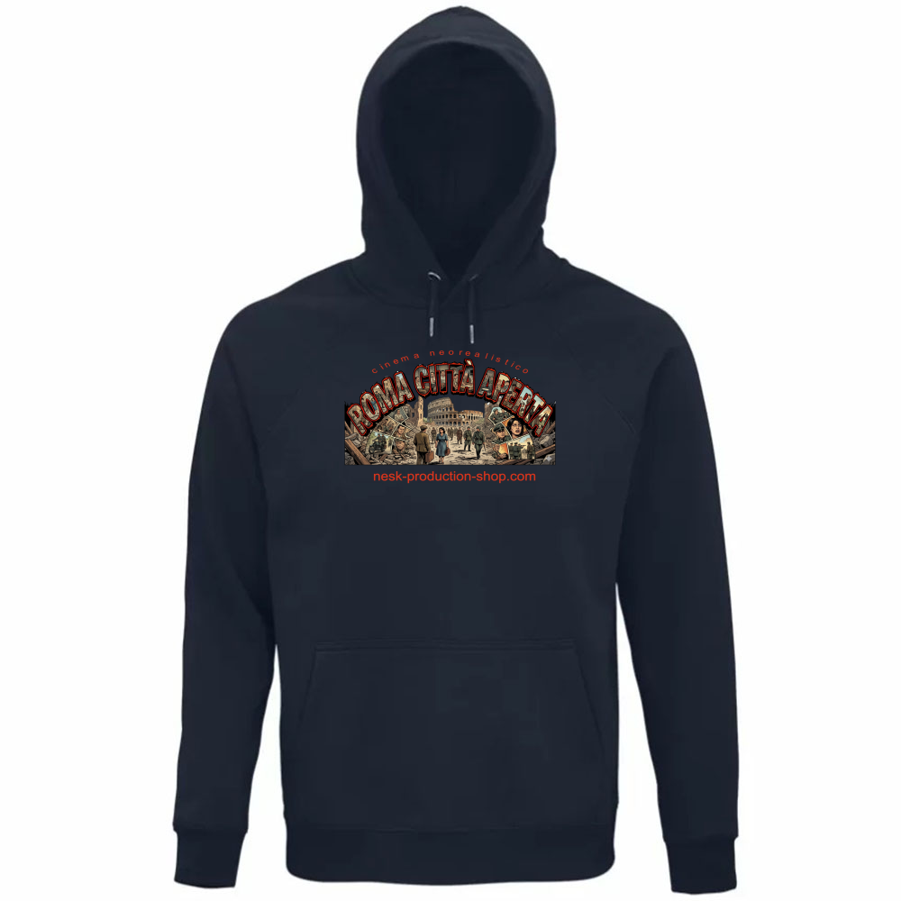 Felpa Organica Unisex Cappuccio linea roma città aperta