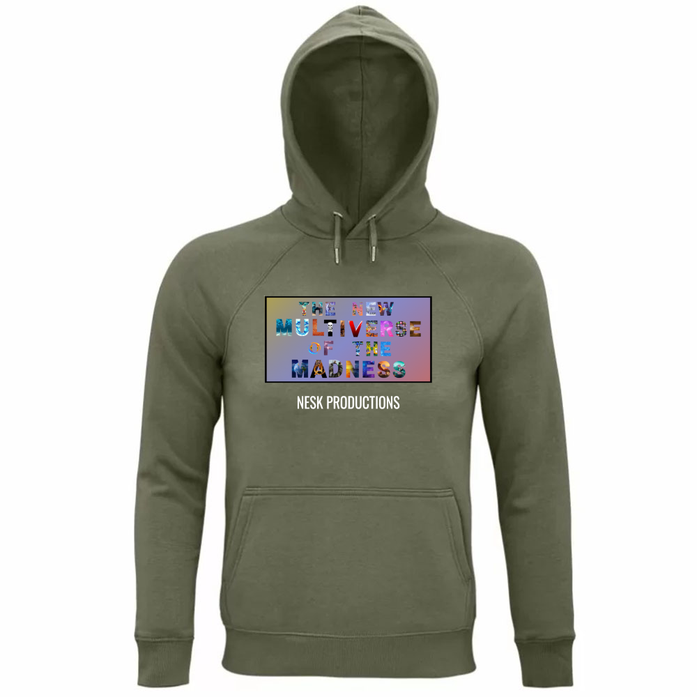 Felpa Organica Unisex Cappuccio T-Shirt del Multiverso con Sfondo a Colori