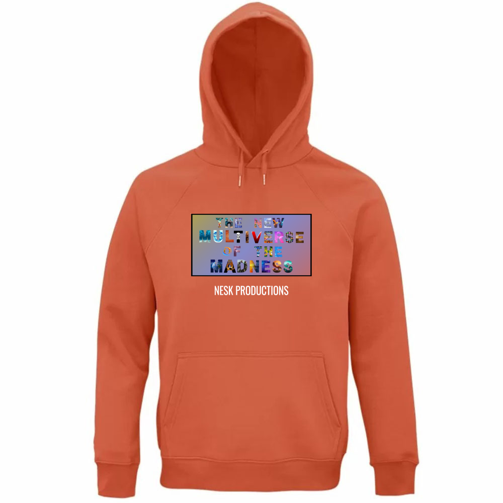 Felpa Organica Unisex Cappuccio T-Shirt del Multiverso con Sfondo a Colori