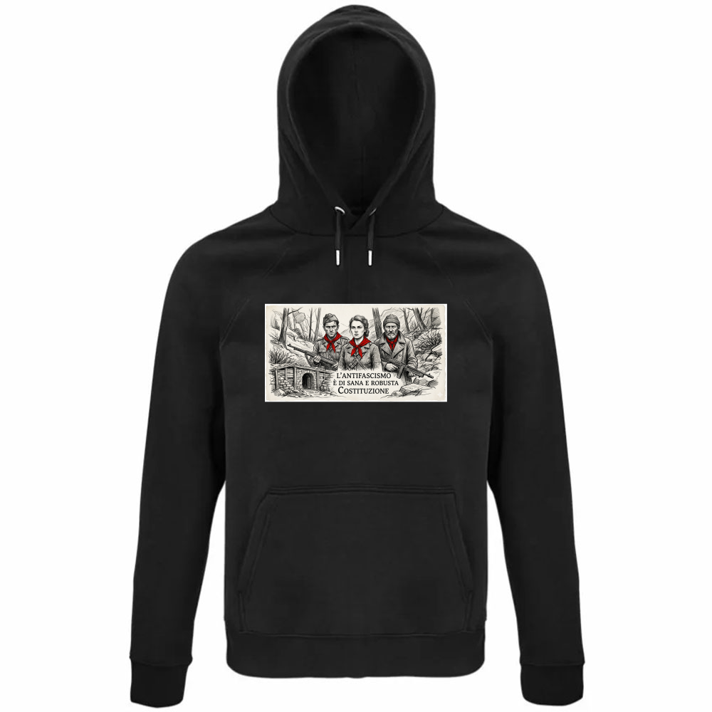 Felpa Organica Unisex Cappuccio linea antifa