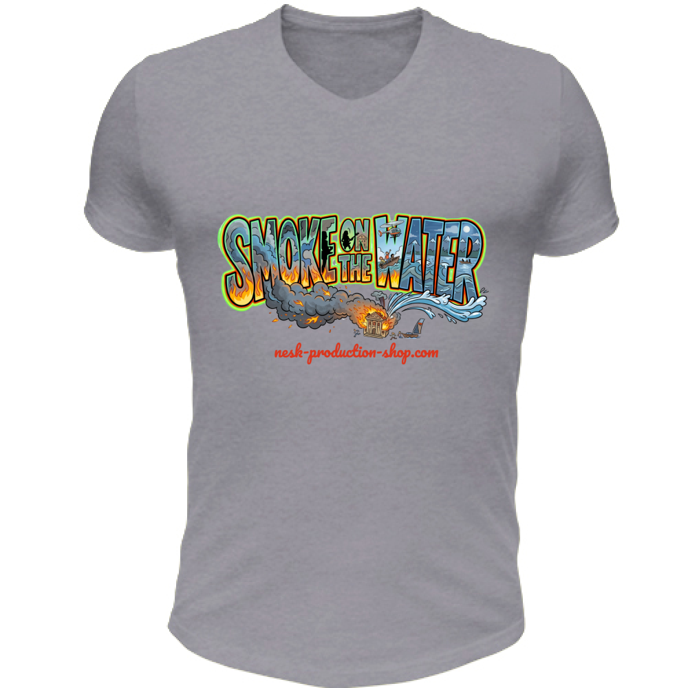 T-Shirt Unisex Scollo V linea smoke on the water