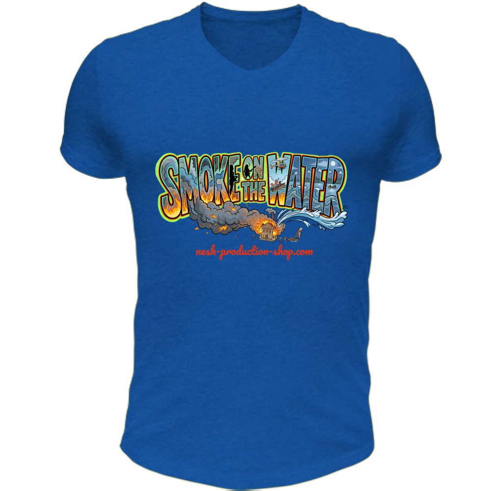 T-Shirt Unisex Scollo V linea smoke on the water