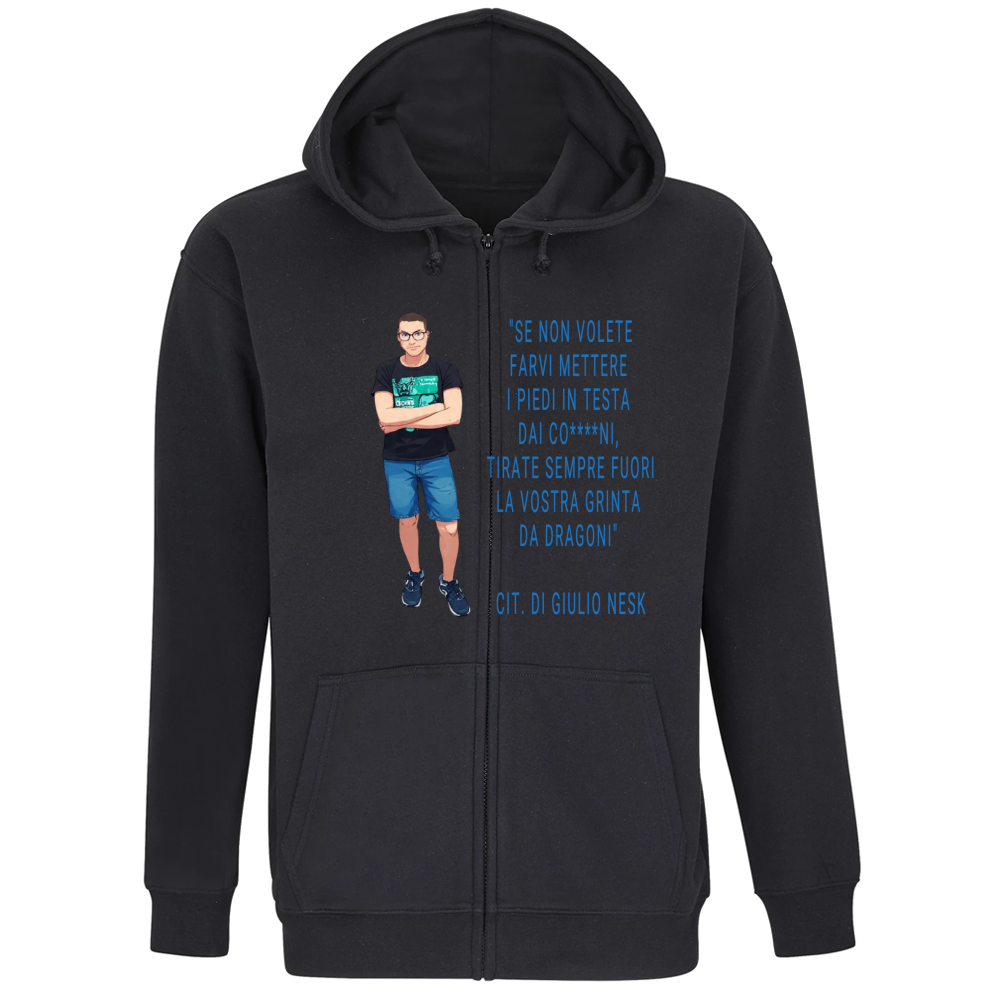 Felpa Premium Cappuccio Zip T-Shirt con una Frase Motivazionale