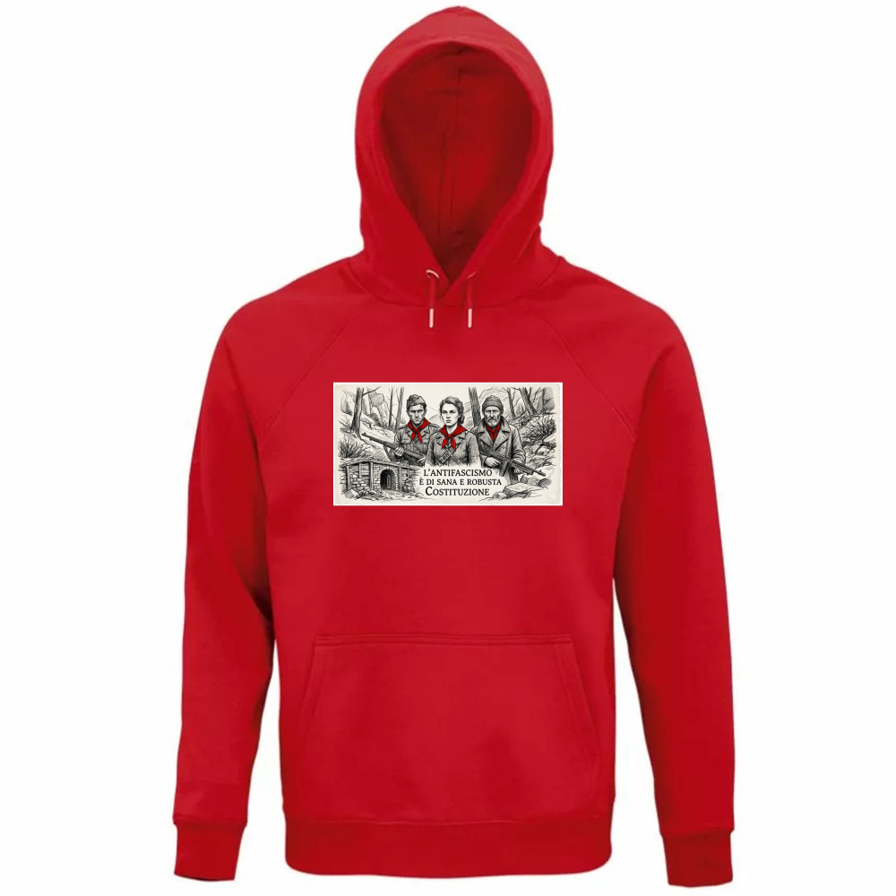 Felpa Organica Unisex Cappuccio linea antifa