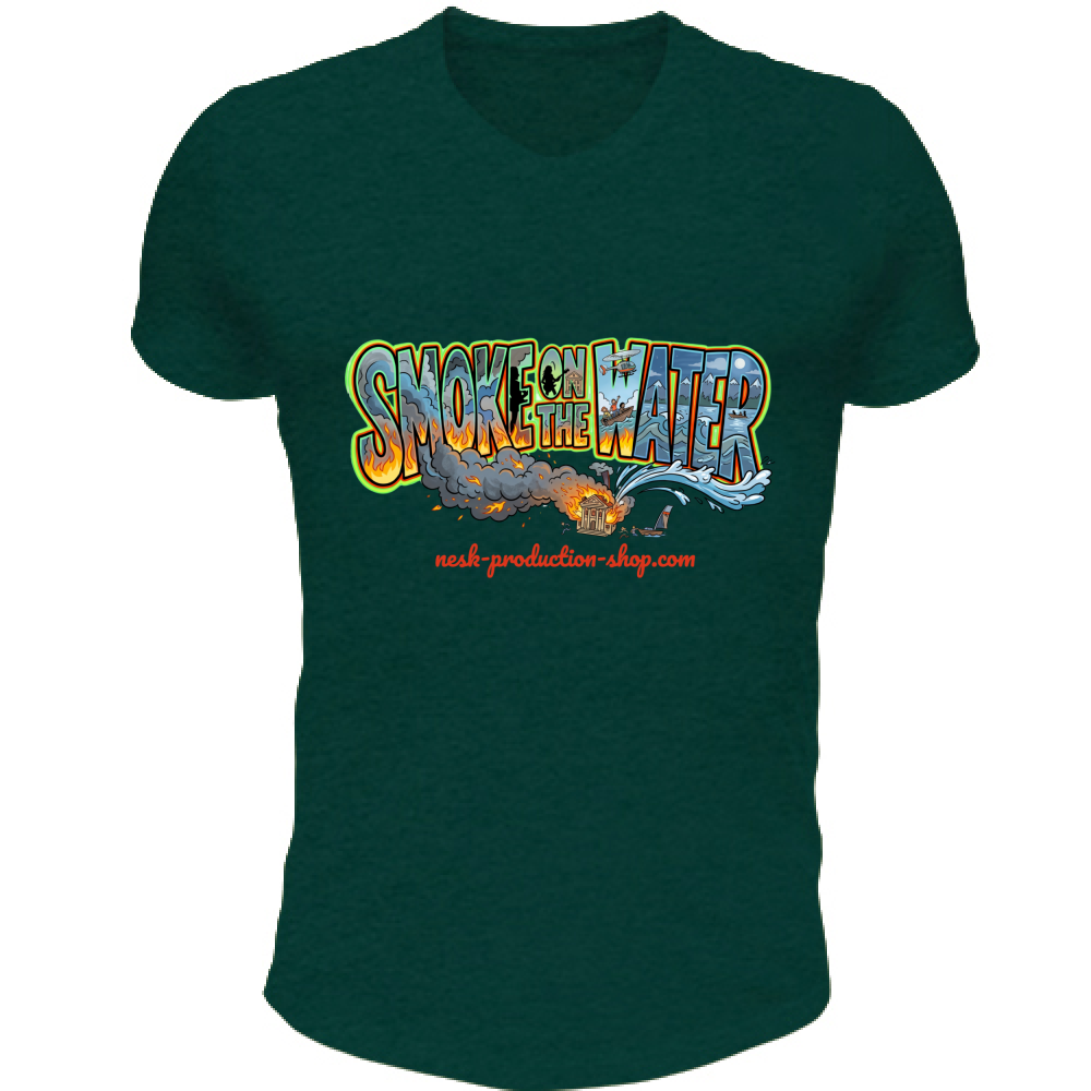 T-Shirt Unisex Scollo V linea smoke on the water