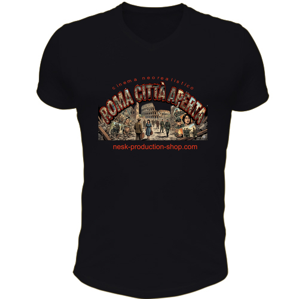 T-Shirt Unisex Scollo V linea roma città aperta