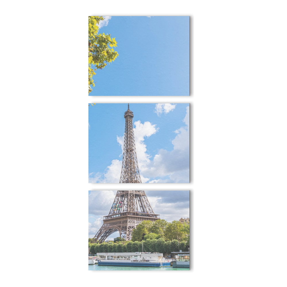 Canvas 3 Pannelli Verticali Telaio torre eiffel  Paris trittico