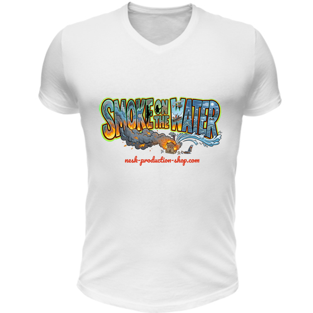T-Shirt Unisex Scollo V linea smoke on the water