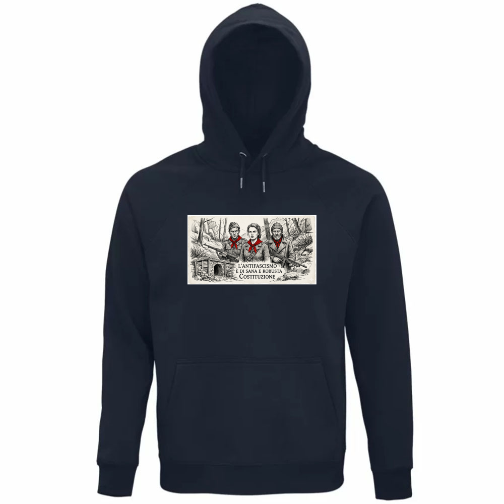 Felpa Organica Unisex Cappuccio linea antifa