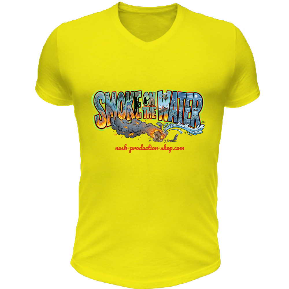 T-Shirt Unisex Scollo V linea smoke on the water