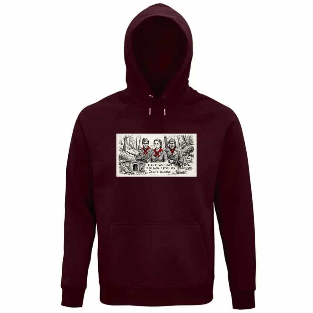 Felpa Organica Unisex Cappuccio linea antifa