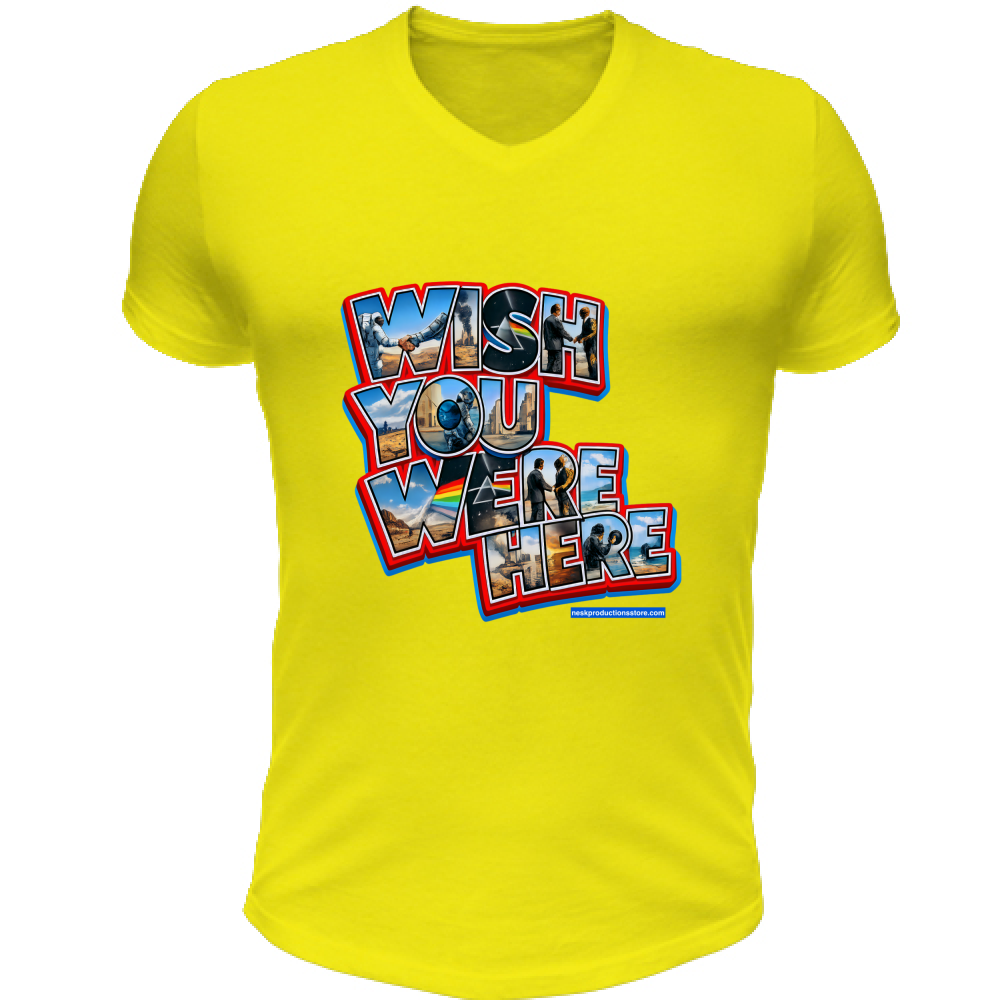 T-Shirt Unisex Scollo V linea wish you were here A