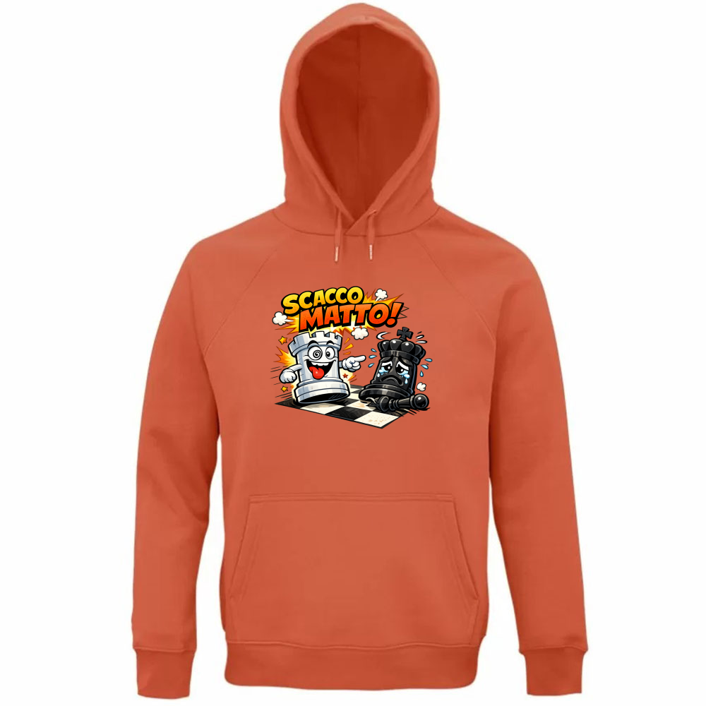 Felpa Organica Unisex Cappuccio Linea scaccomatto