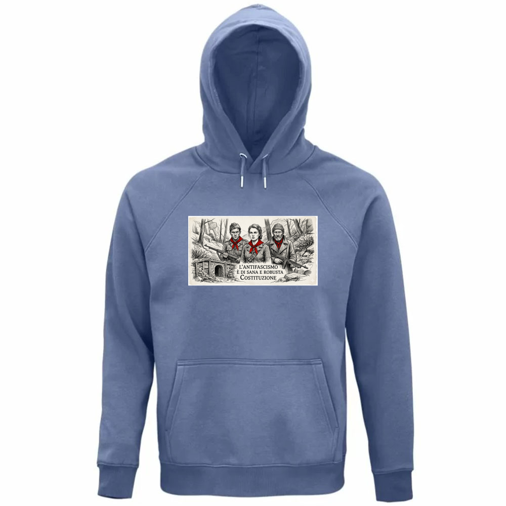 Felpa Organica Unisex Cappuccio linea antifa