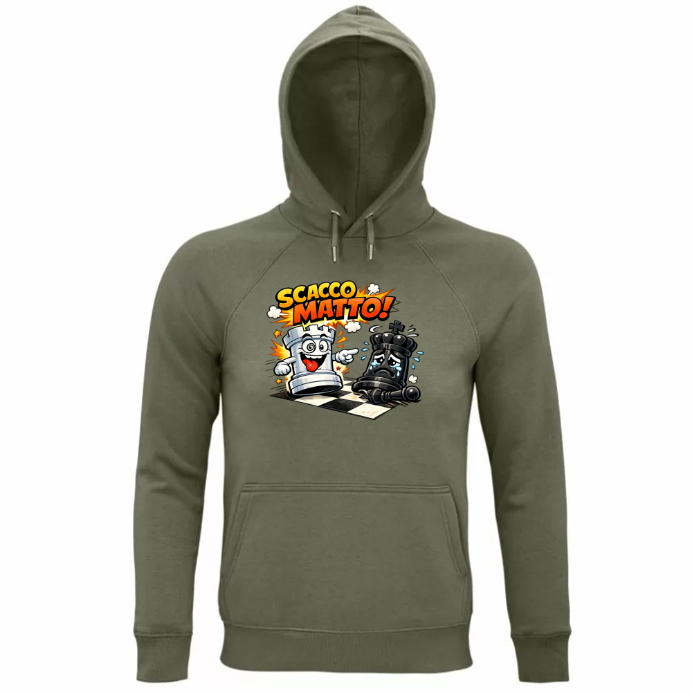 Felpa Organica Unisex Cappuccio Linea scaccomatto