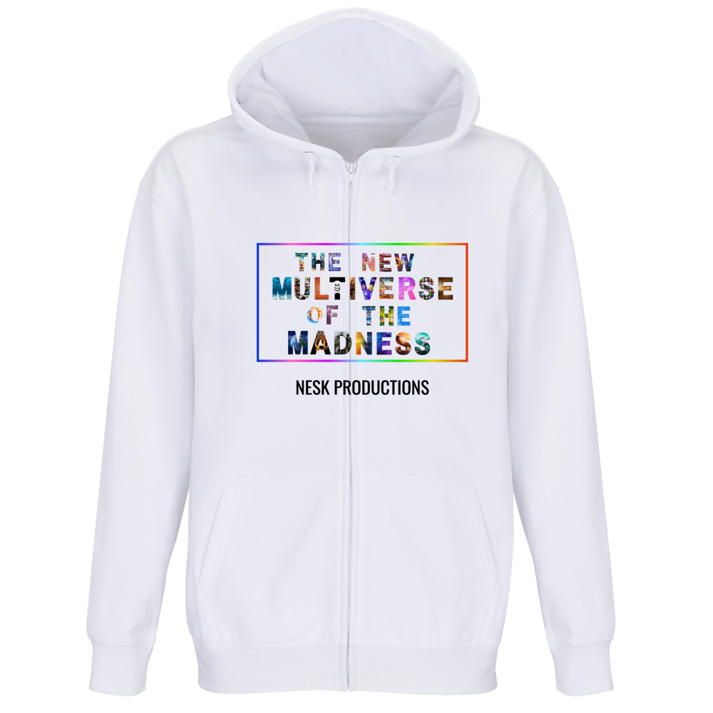 Felpa Premium Cappuccio Zip T-Shirt of Multiverse a Sfondo Bianco