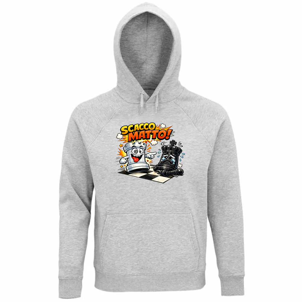 Felpa Organica Unisex Cappuccio Linea scaccomatto
