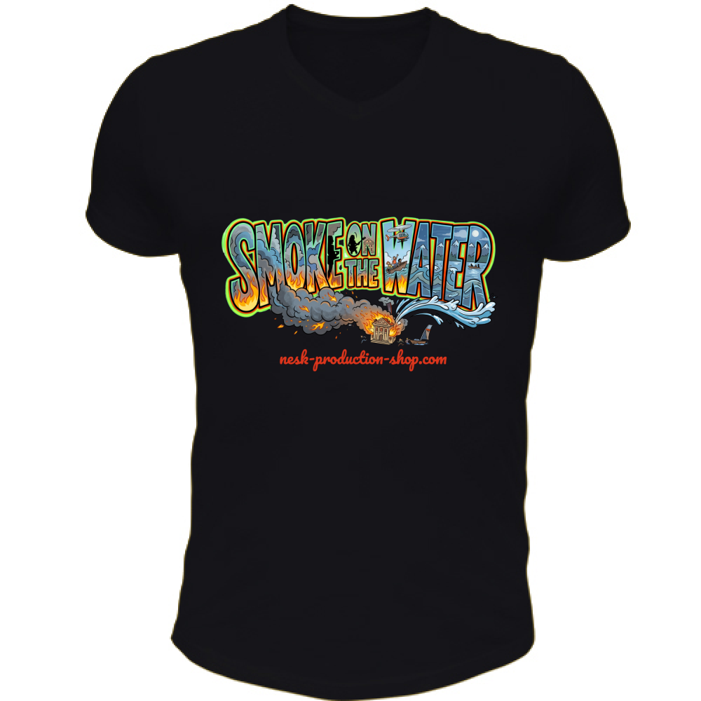 T-Shirt Unisex Scollo V linea smoke on the water