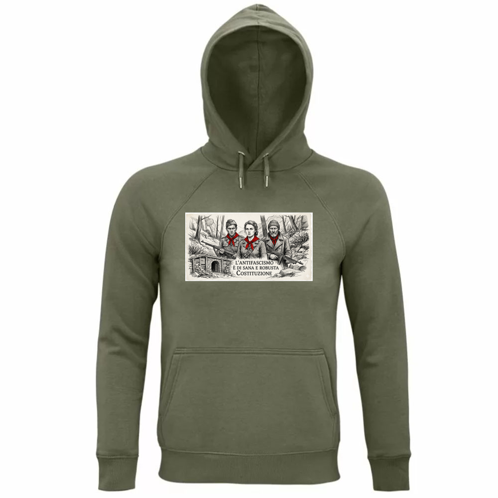 Felpa Organica Unisex Cappuccio linea antifa