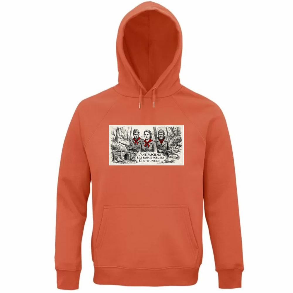 Felpa Organica Unisex Cappuccio linea antifa