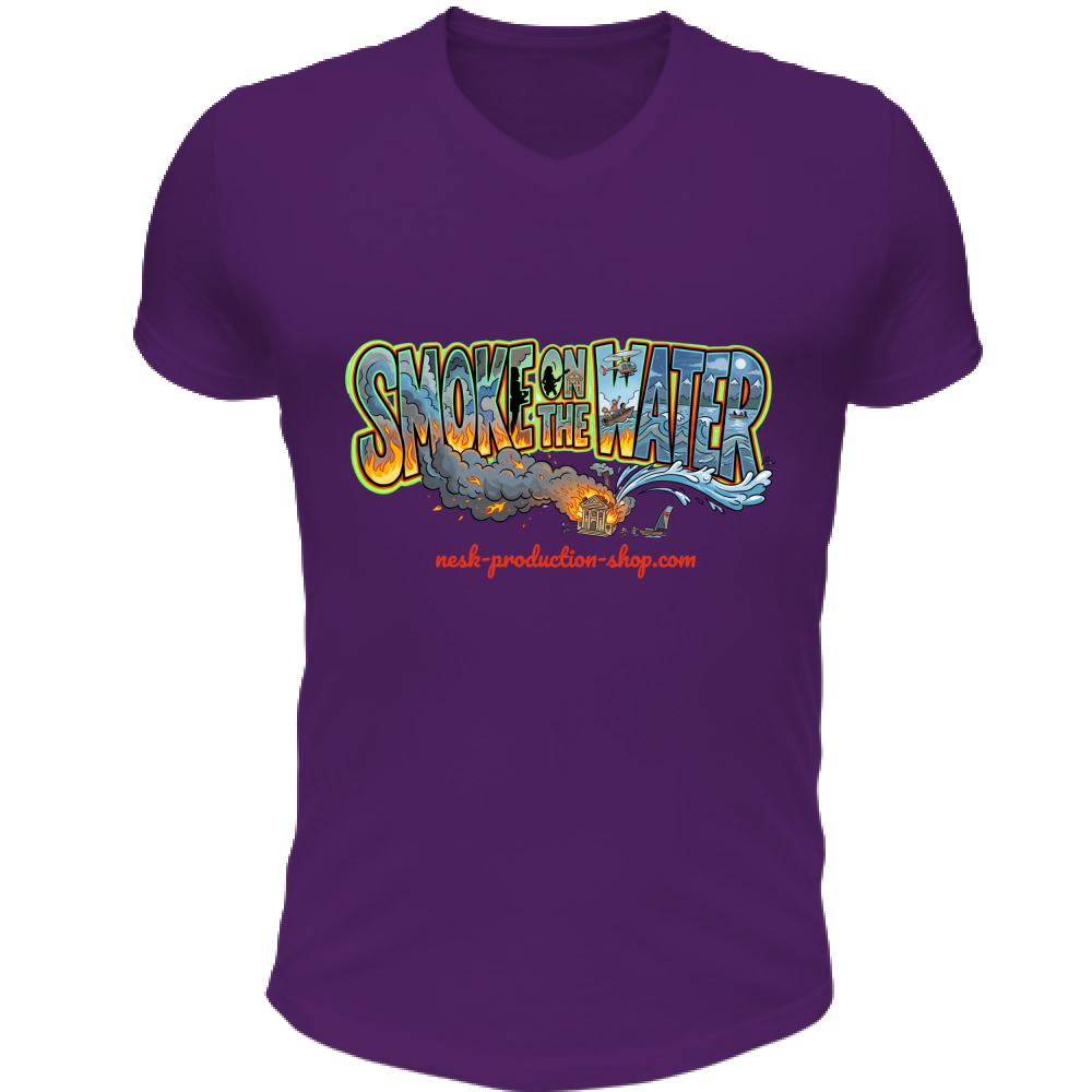 T-Shirt Unisex Scollo V linea smoke on the water